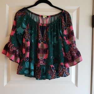 Gianni Bini multi color crop top with ruffle sleev